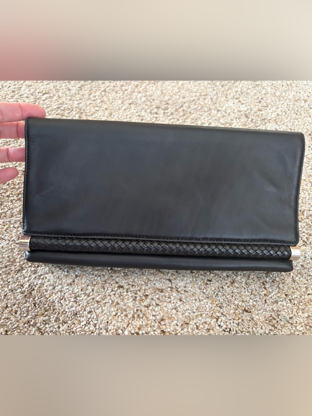Michael Kors Black Braided Accent Leather Clutch